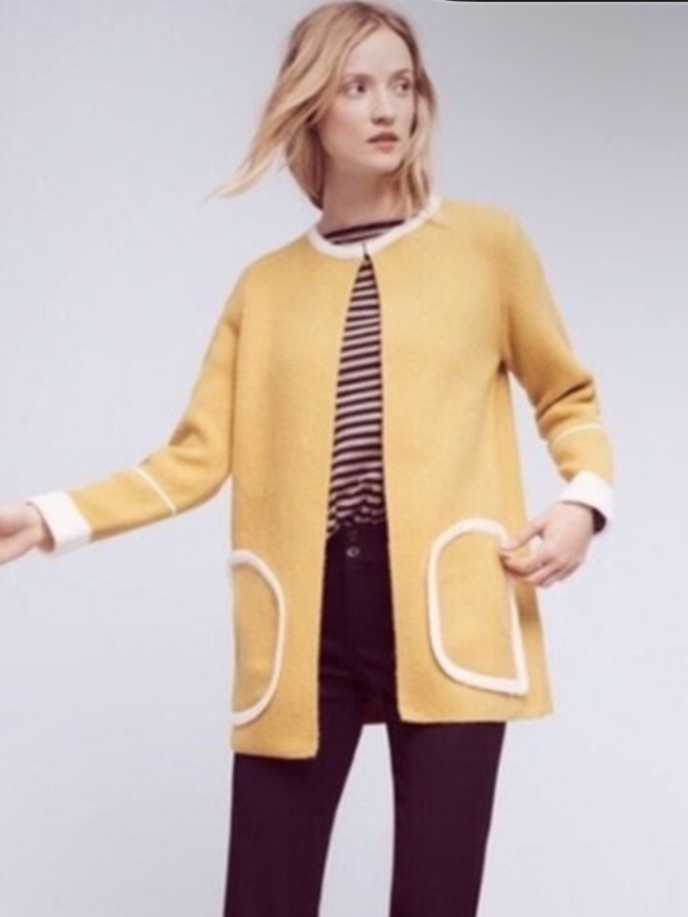 La Fee Verte Anthropologie Sandy Piped Wool Sweater Coat SZ XS
